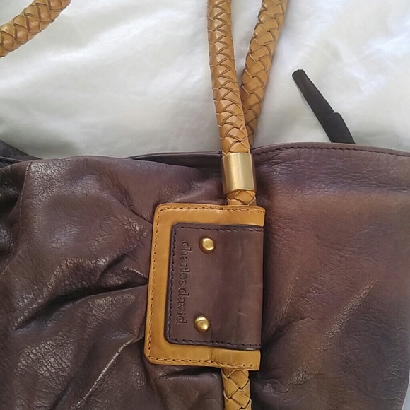 Charles David purse plum wine and tan straps - Picture 2 of 5